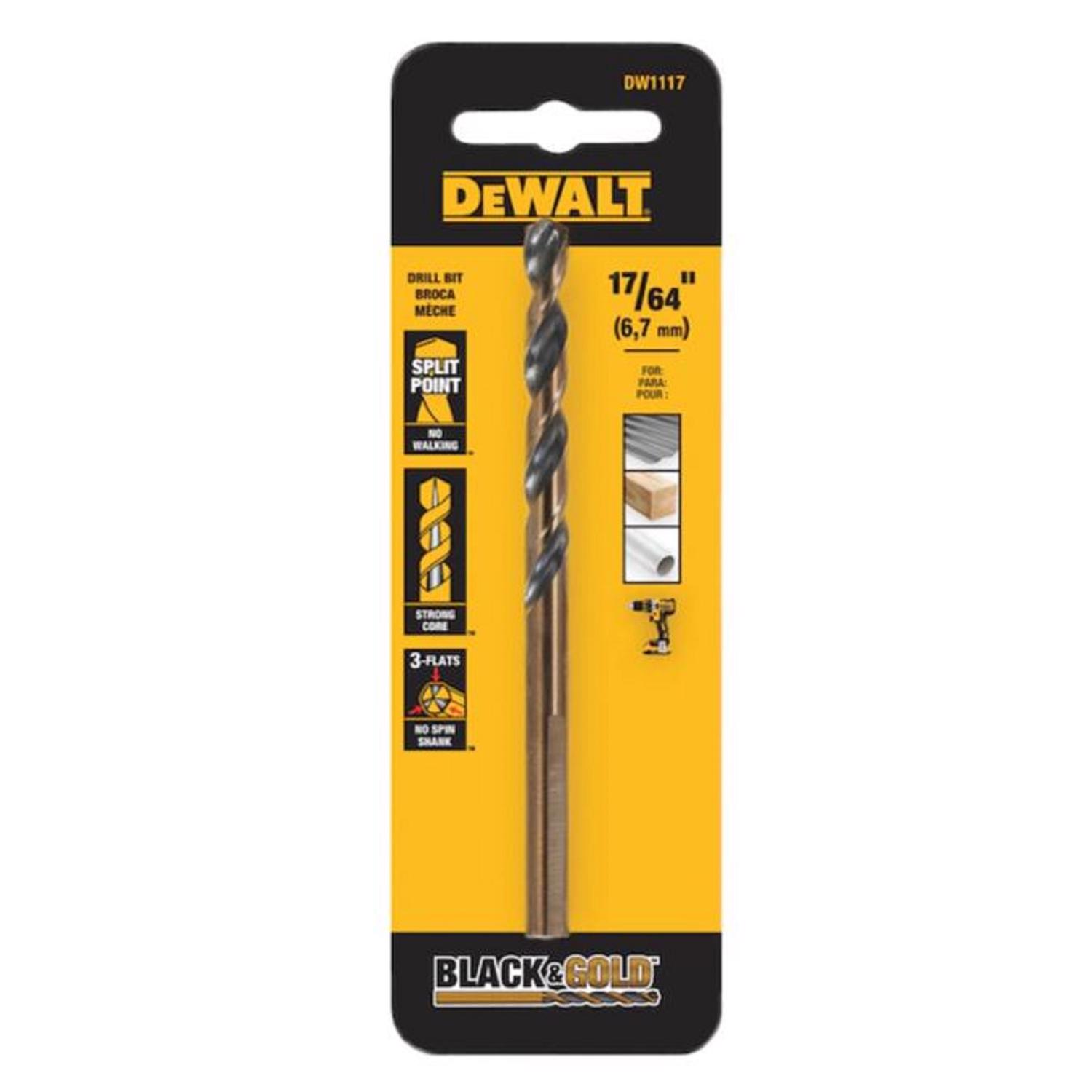 DW Black \u0026 Gold 17/64 in. X 4-3/16 in. L High Speed Steel Drill Bit 1 pk