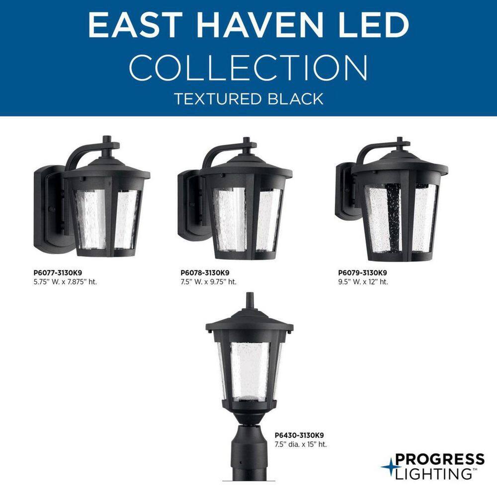 Progress Lighting East Haven LED Collection 1-Light Textured Black Clear Seeded Glass Transitional Outdoor Post Lantern Light P6430-3130K9