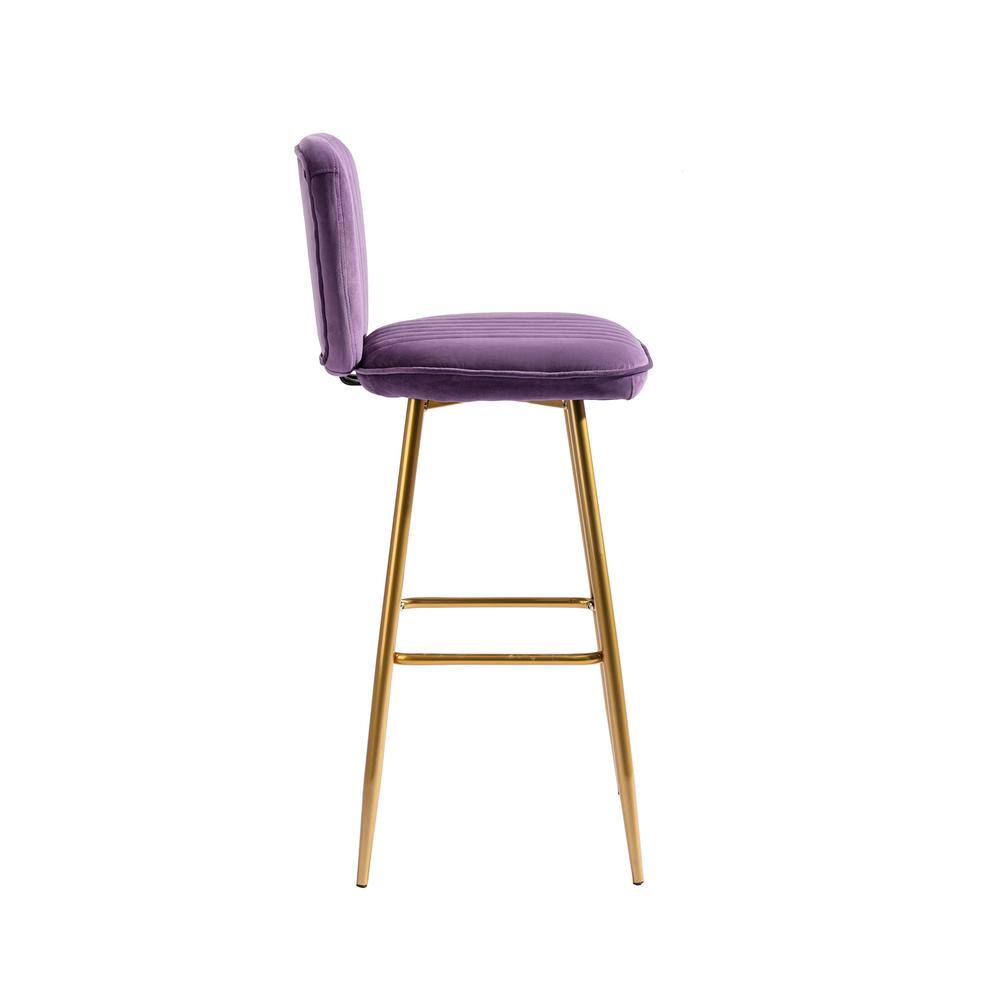 Modern 40.55 in. Purple Wood Bar Stool Bar Height with Low Back and Footrest YYmd-CA-102