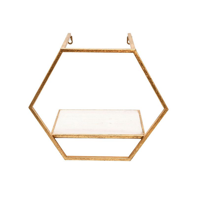 Set of 3 Gold and Ivory Wooden Hexagon Wall Shelves 16