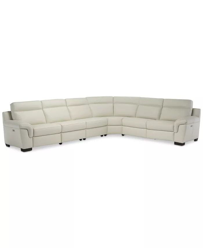 Furniture Julius 150 II 6-Pc. Leather Sectional Sofa With 2 Power Recliners Power Headrests and USB Power Outlet