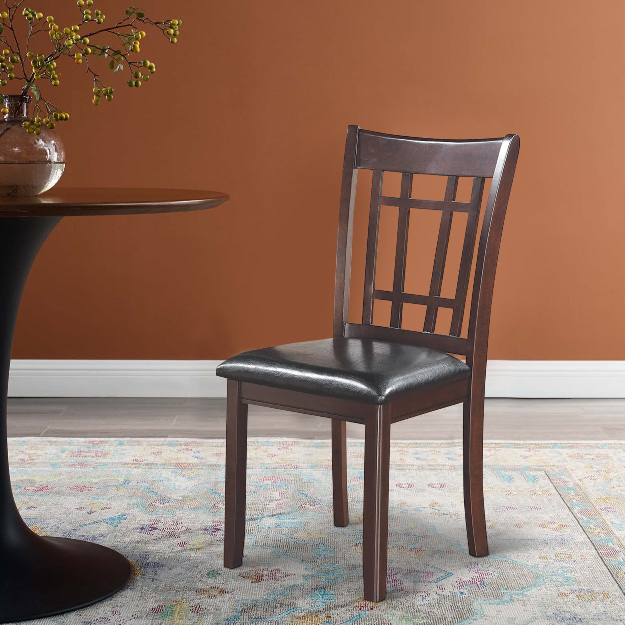 Contemporary Armless Dining Side Chair， Espresso Brown and Black， Set of 2- Saltoro Sherpi