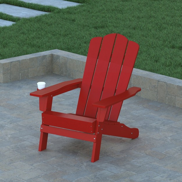 Emma And Oliver Adirondack Chair With Cup Holder Weather Resistant Hdpe Adirondack Chair