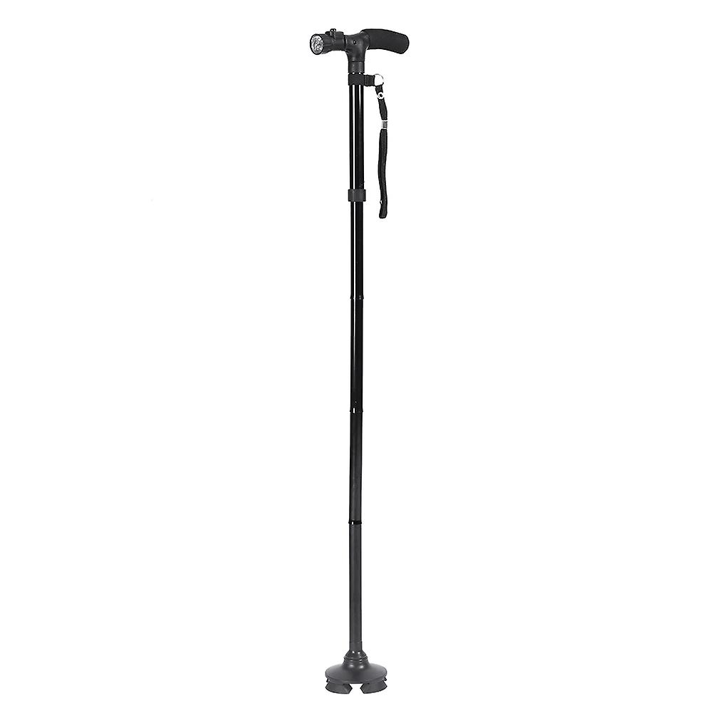 Handle Folding Cane Portable Antishock Telescopic Walking Hiking Stick(black With Led Light)