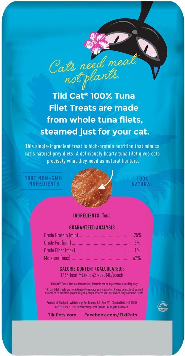 Tiki Cat Tuna Filet Grain-Free Cat Treats， 1-oz bag， pack of 12