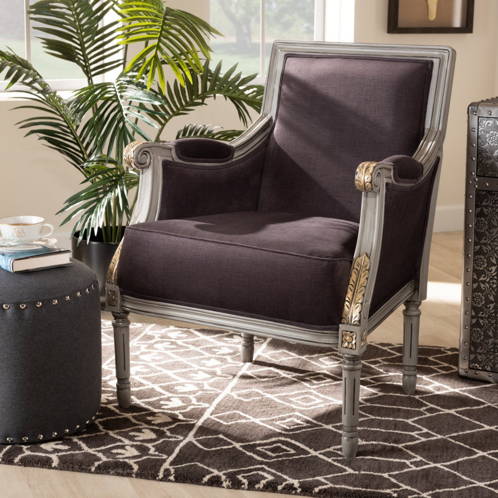 French Country Armchair  Wooden Frame With Goldleaf Details  Brown Velvet Seat   Traditional   Armchairs And Accent Chairs   by Declusia  Houzz