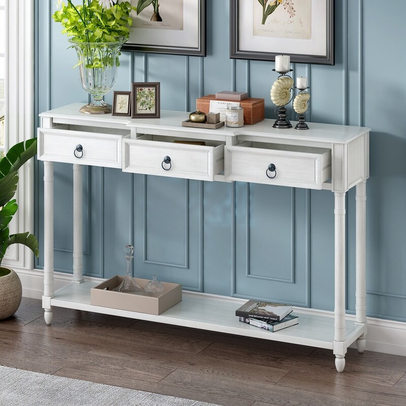 Console Table Sofa Table with Drawers for Entryway with Projecting Drawers and Long Shelf