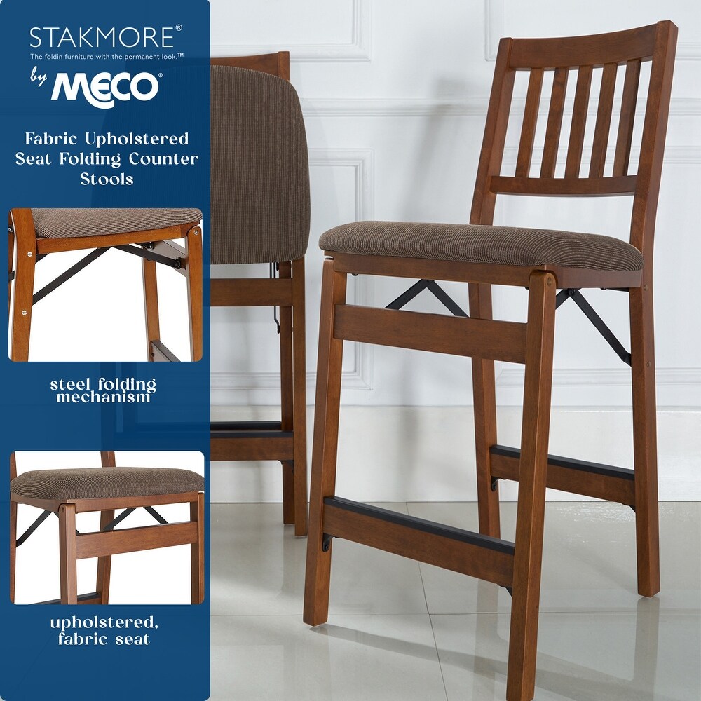 MECO Stakmore Fabric Upholstered Seat Folding Counter Stools  Espresso (2 Pack)   30.3