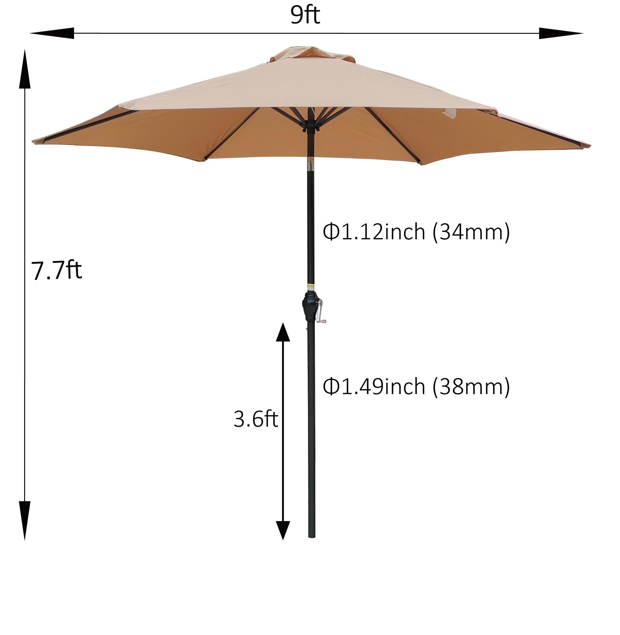 Patio Umbrella, 9ft Outside Table Umbrella with Push Button Tilt and Crank, Outdoor Market Umbrellas Fade Resistant Water Proof Patio Table Umbrella for Yard Garden in Brown