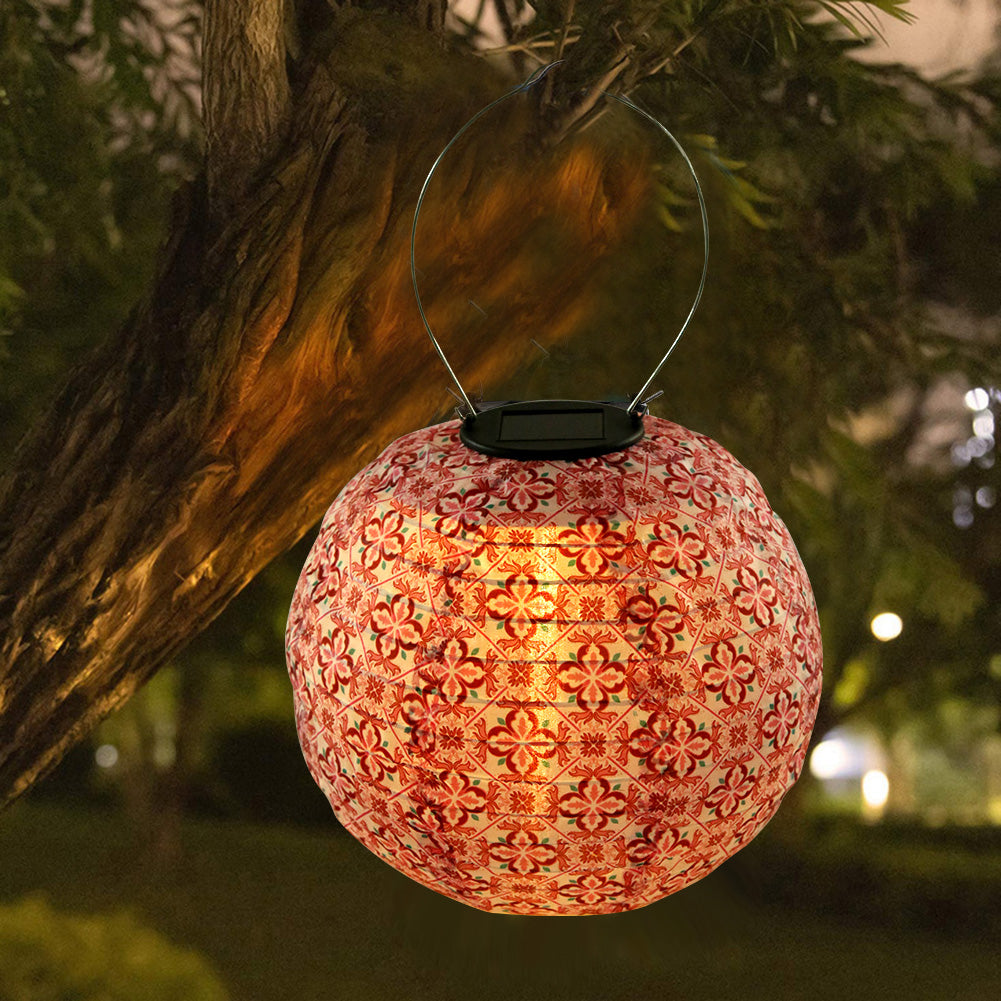 TBOLINE Solar Light LED Hanging Ball Lantern Waterproof Painted Pattern Lamp (A)