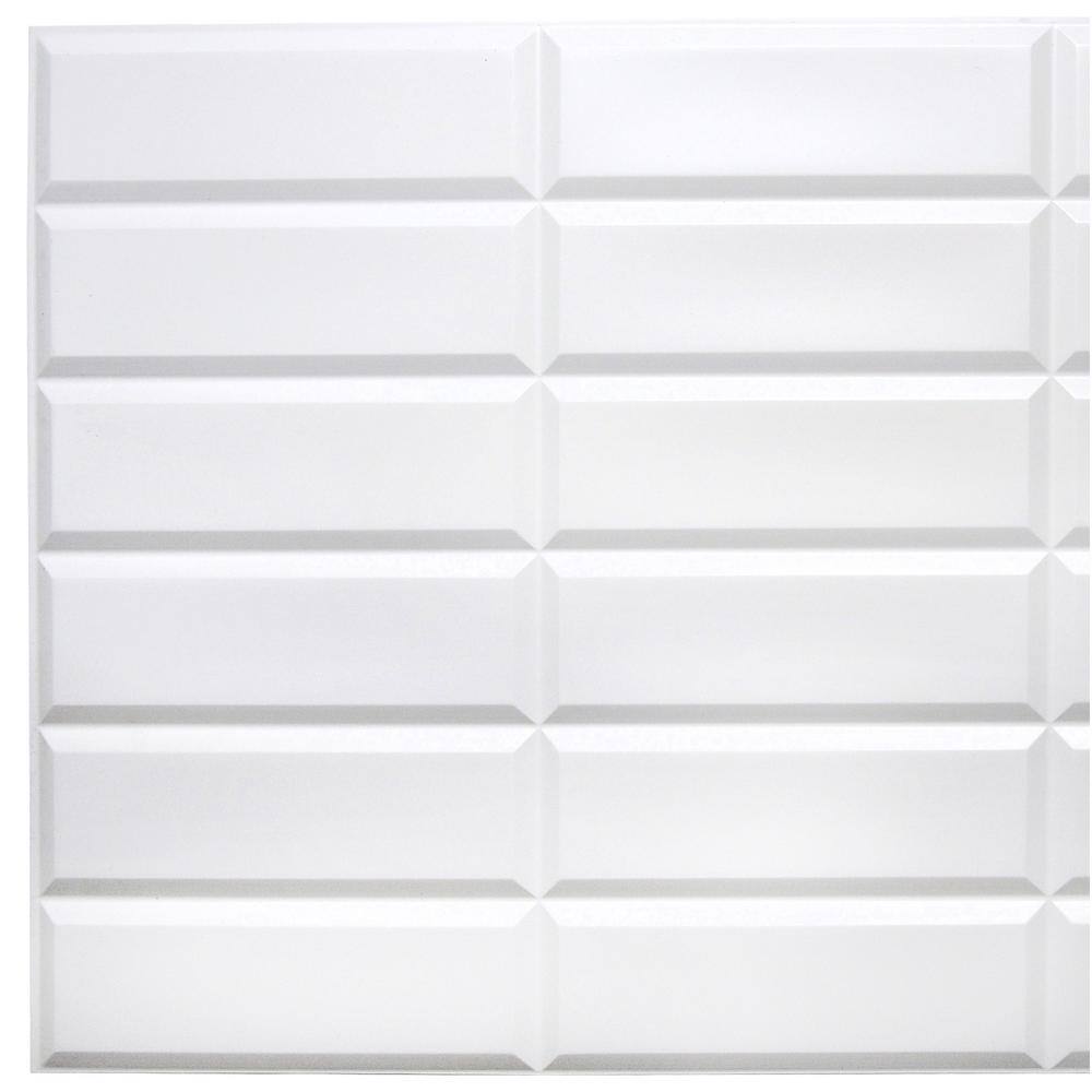 Dundee Deco 3D Falkirk Retro III 38 in. x 19 in. Stacked White Faux Tile PVC Decorative Wall Paneling GRHDPG7115