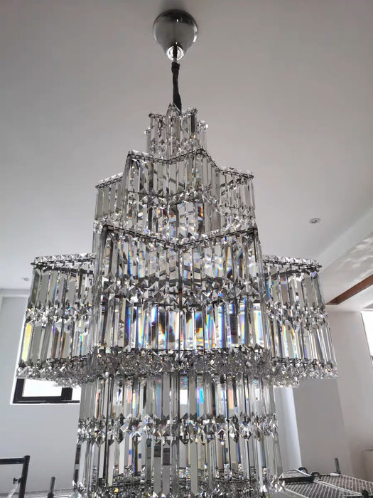 Crystal Chandelier Villa Duplex Loft Stairs Chandelier Hollow Pick Empty Pendant Light / 2 Story Foyer / High Ceiling Living Room