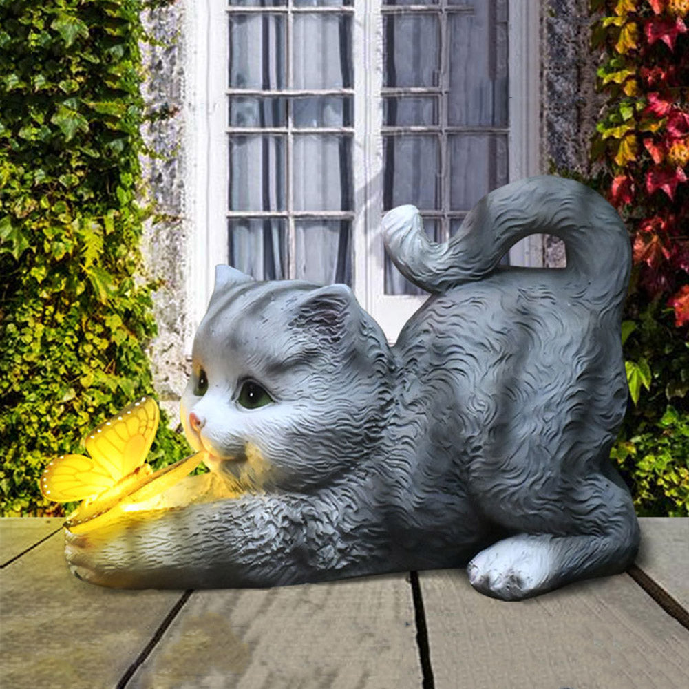 TBOLINE Solar Lights Cat Statue Sculpture Outdoor Garden Lawn Figurines (Grey)