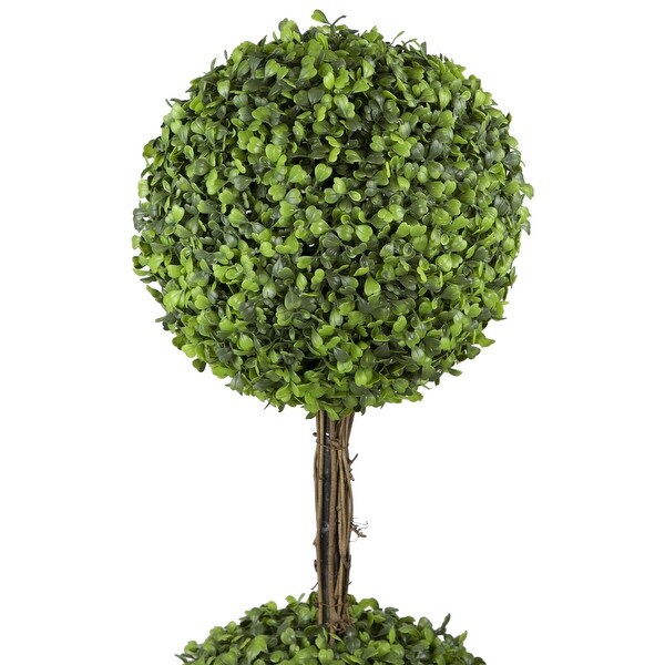 4' Potted 2Tone Green Dual Ball Boxwood Topiary Artificial Garden Tree