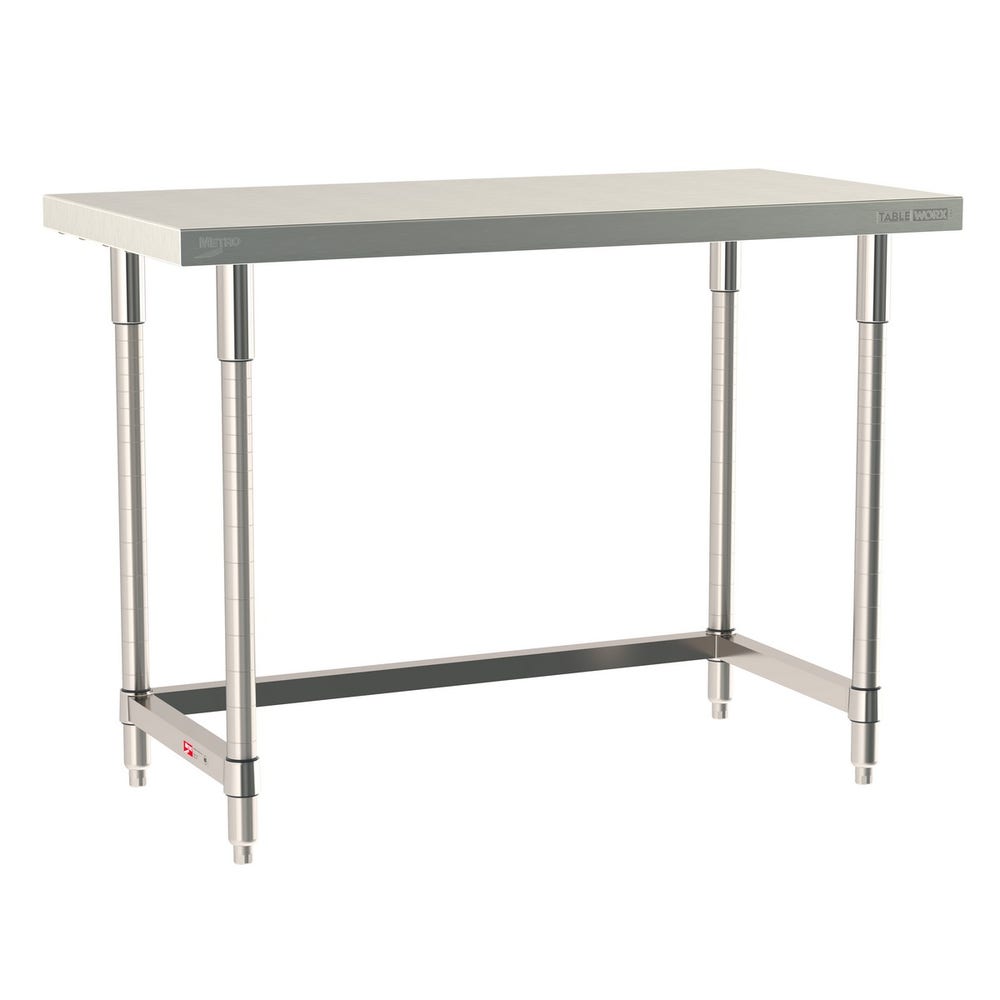 Metro TWS2448SU-316-S TableWorx Stationary Stainless Steel Work Table with Open 3-Sided Frame， 24