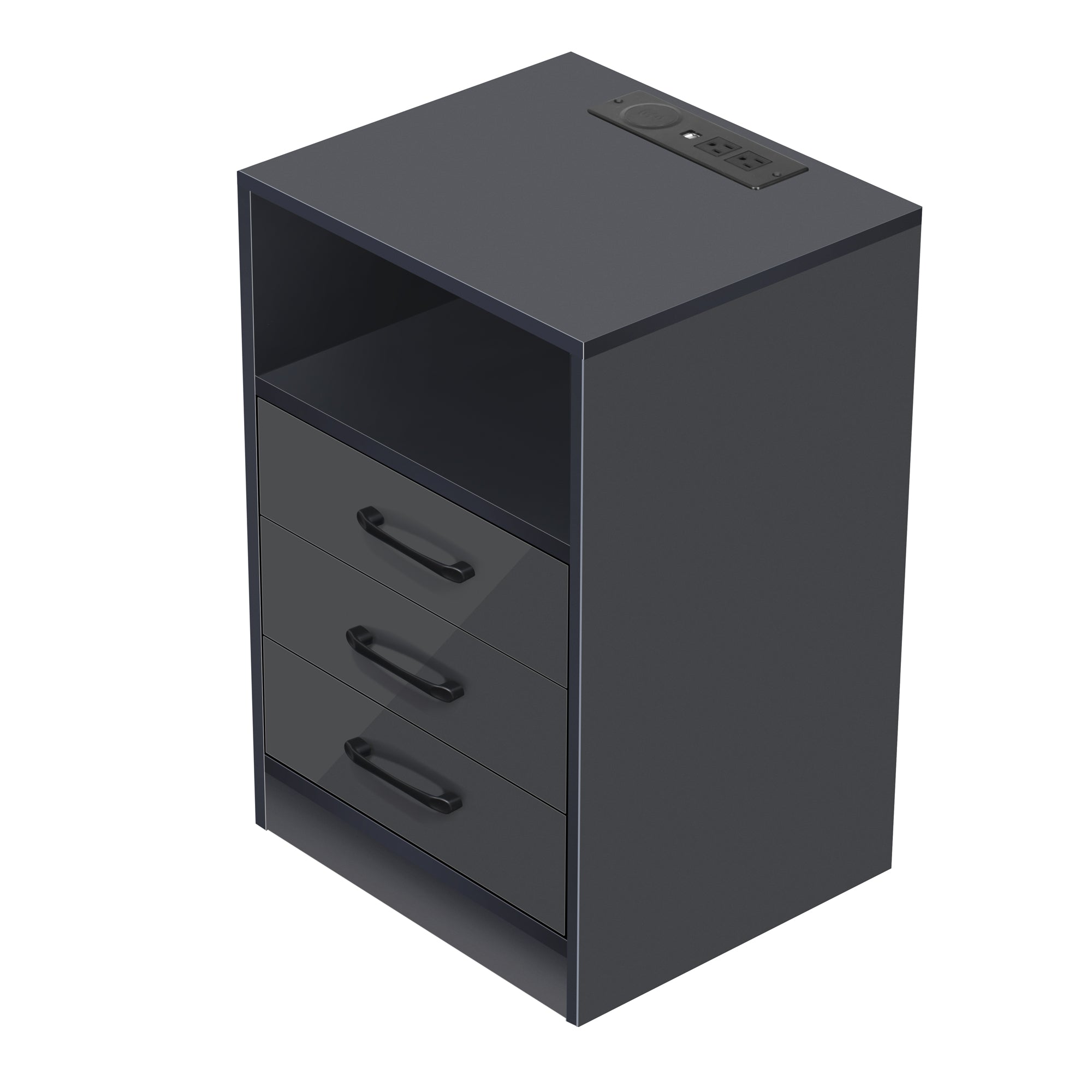 Meterk Nightstand with 3 Drawers and Cabinet,USB Charging Ports, Wireless Charging and Remote Control -Dark Gray