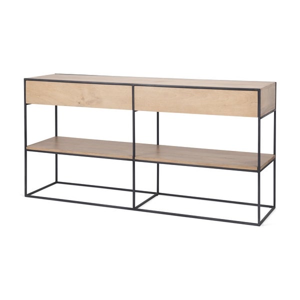 Morris I Light Brown Solid Wood w/Black Iron Frame 2-Drawer Console Table - 63