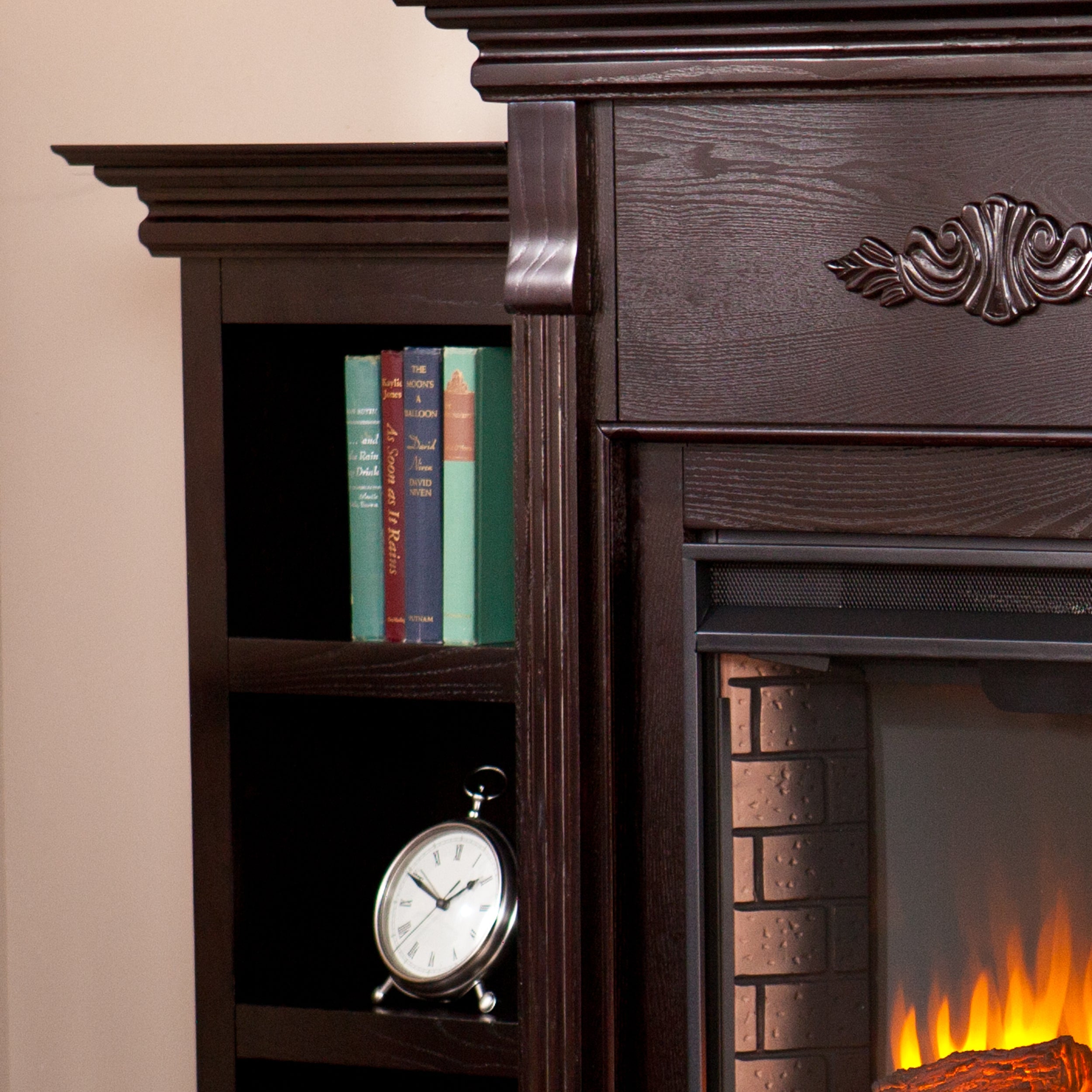 SEI Teiol Soft Traditional, Electric Fireplace with Bookcases in Classic Espresso Finish