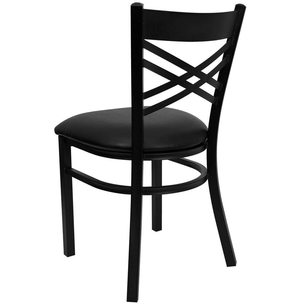 Flash Furniture Hercules Series Black X Back Metal Restaurant Chair with Black Vinyl Seat XU6FOBXBKBLKV