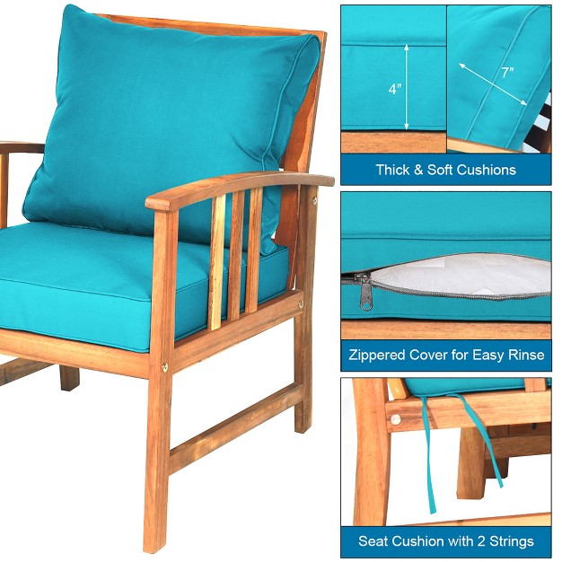 Costway 4pcs Wooden Patio Furniture Set Table Sofa Chair Cushioned Garden Turquoise