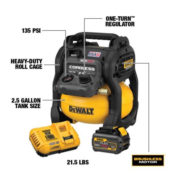 Dewalt DCC2560T1 FlexVolt 60 Volts MAX 2.5 Gallon Cordless Portable Air Compressor Kit