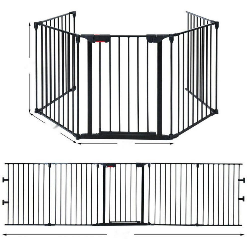 Cisvio 115 in. L Metal 5 Panel Adjustable Wide Fireplace Garden Fence Black D0102HI1TPW