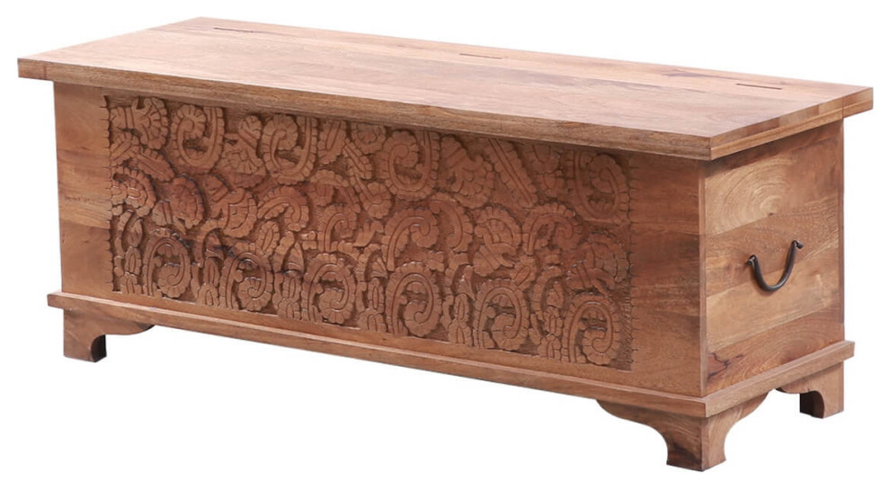 Atri Solid Wood Coffee Table Trunk with Handmade Scroll Patterns   Transitional   Coffee Tables   by Sierra Living Concepts Inc  Houzz