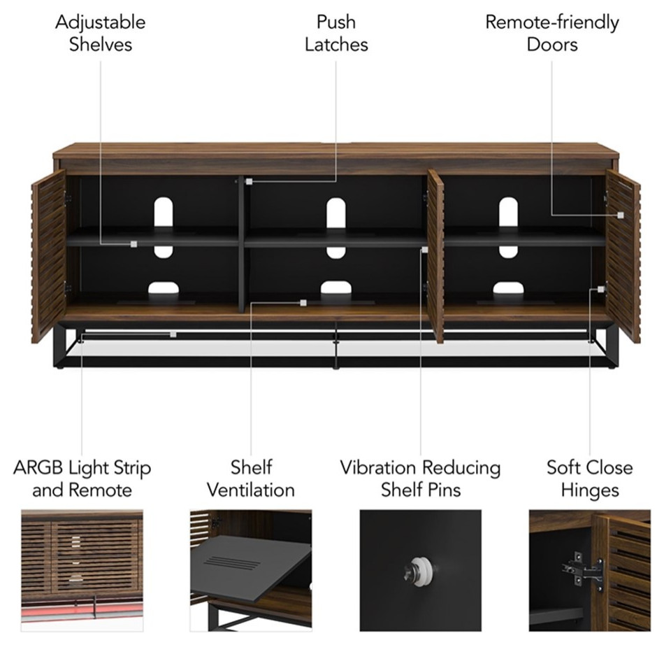 Alphason Media Console with Steel Base for TVs up to 77 quotin Sterling Oak Wood   Industrial   Entertainment Centers And Tv Stands   by Homesquare  Houzz