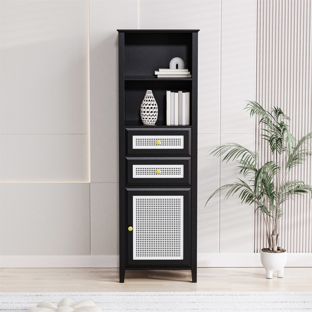 Tall Cabinet with Rattan Door Mid Century Modern Tower Cabinet Up to 63\