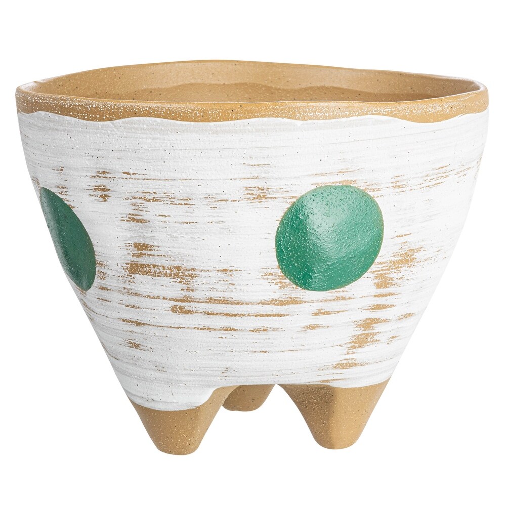 Stoneware Footed Planter with Painted Geometric Design   8.3\