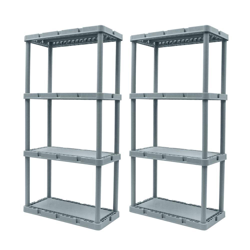 GRACIOUS LIVING Knect-A-Shelf Gray 4-Tier Resin 12 in. x 2 in. x 24 in. Light Duty Storage Shelving System (2-Pack) 2 x 91081-1C