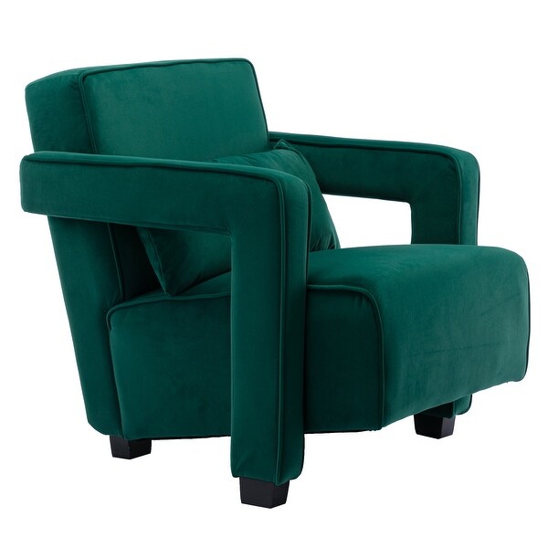 Modern Velvet Upholstered Armchair with Pillow， Armrest Single Sofa Accent Leisure Style Chair