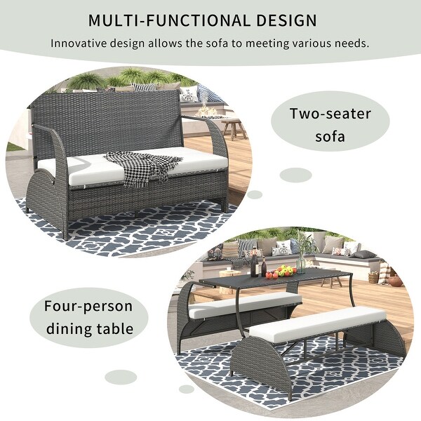 Roomfitters Versatile Outdoor Loveseat Converts to Four Seats and a Table，Durable Design，Ideal for Gardens，Lawns，Patio