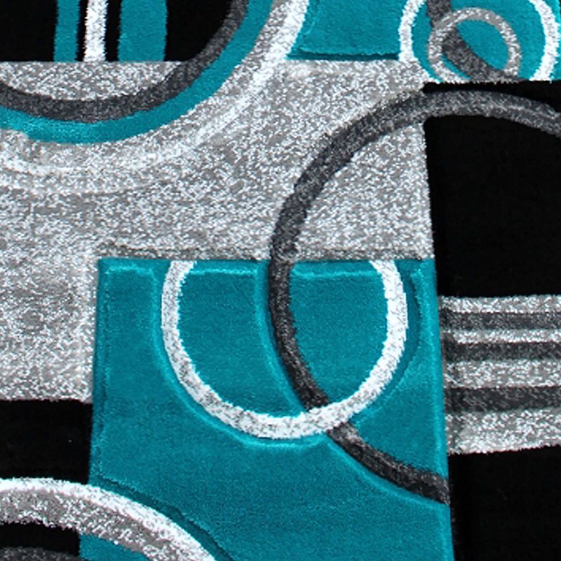 Masada Rugs Masada Rugs Sophia Collection 3'x10' Hand Sculpted Modern Contemporary Area Rug in Turquoise， Gray， White and Black