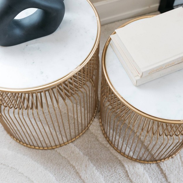 Set Of 2 Vernway Side Tables White gold Signature Design By Ashley