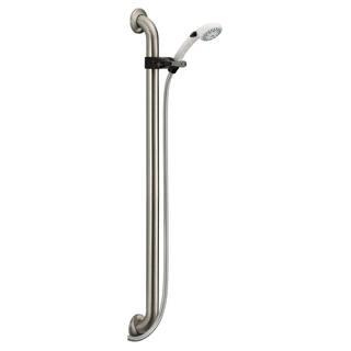 Delta 2-Spray Patterns 2.50 GPM 4.91 in. Wall Mount Handheld Shower Head with Adjustable Grab Bar in White 52003-DS