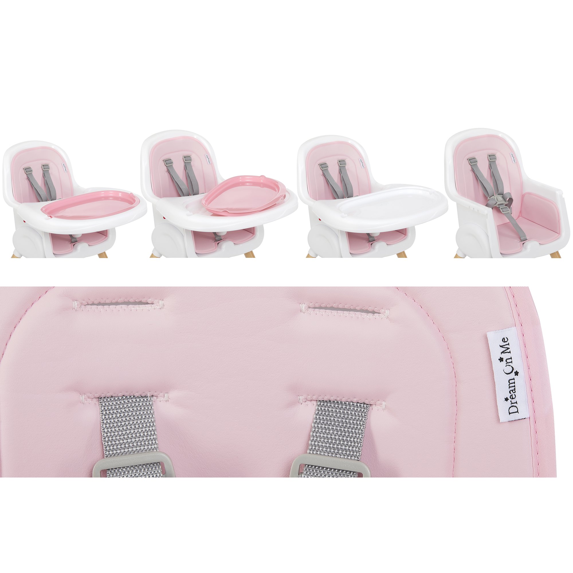 Dream On Me Lulu 2-in-1 Highchair， Convertible， Compact High Chair， Light weight， Portable， Blush Pink