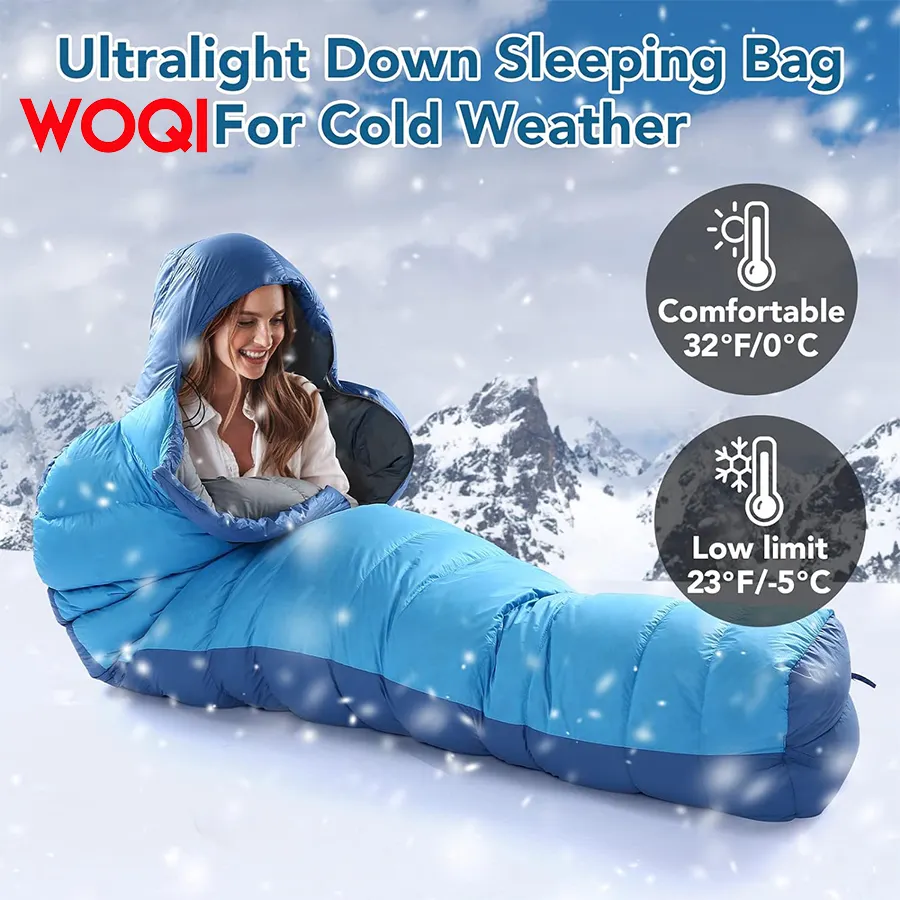 WOQI ultra light mummy sleeping bag suitable for cold weather