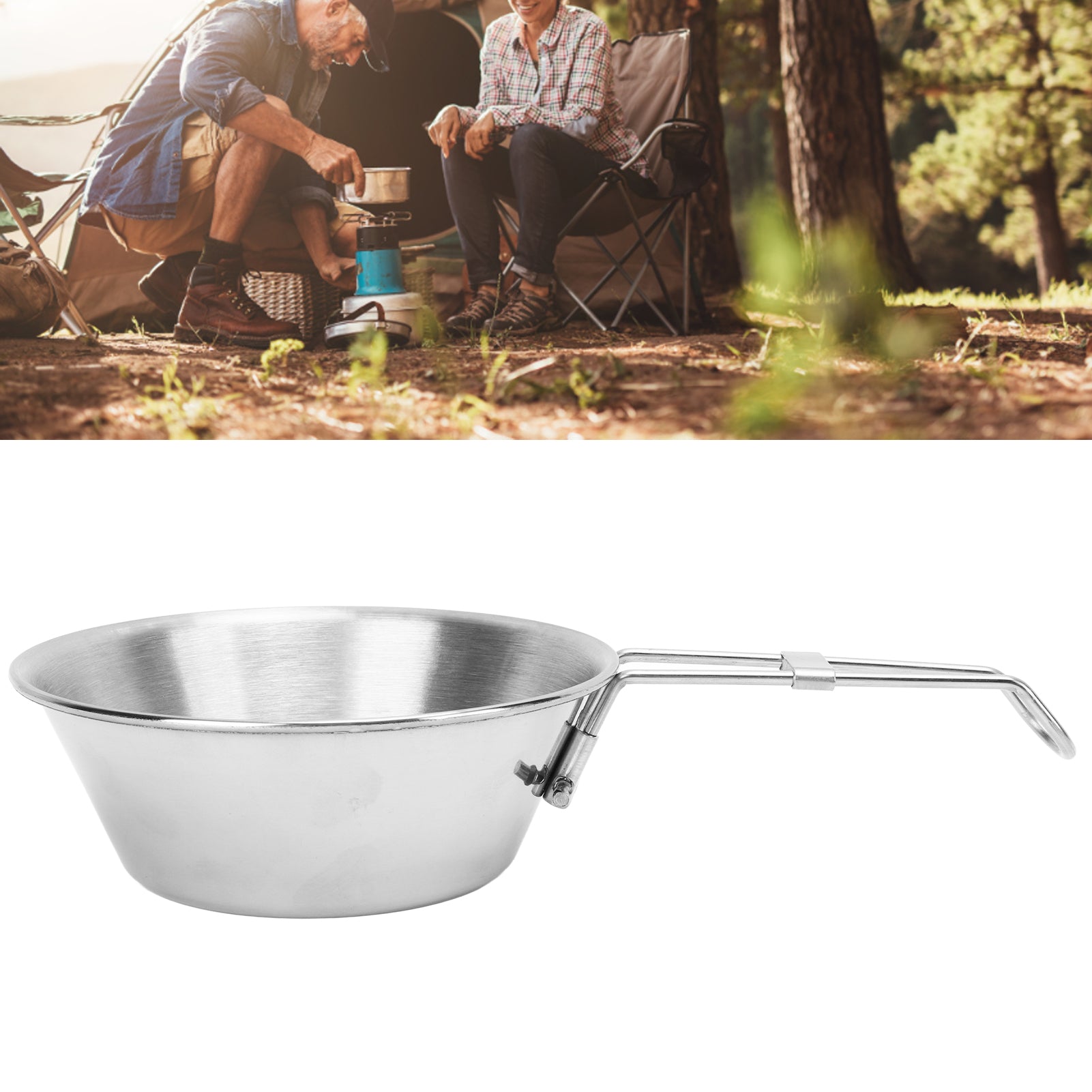 Stainless Steel Camping Cup, Extended Handle Camping Tableware Equipment Convenient Safe Wide Mouth With Foldable Handle For Outdoor Dinners