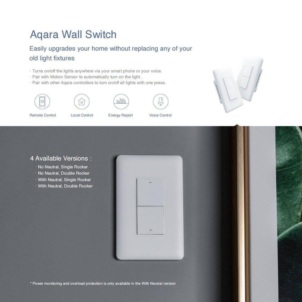 Aqara Smart Wall Switch (with Neutral Double Rocker) Requires Hub Remote Control and Timer for Home Automation WS-USC04