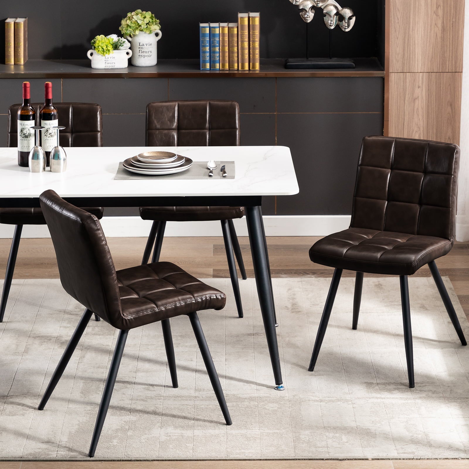 Duhome Dining Chairs Set of 4， Faux Leather Dining Room Set Tufted Upholstered Side Chairs for Kitchen， Dark Brown