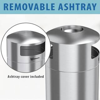 HLS COMMERCIAL 50 Gal. Stainless Steel Outdoor Trash Can Galvanized Steel Inner Bin Removable Ashtray Dual Side Entry for Business THD50DSO