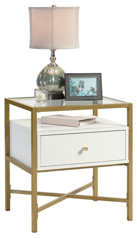 Sauder Harper Heights 1 Drawer Glass Top End Table in White and Gold   Contemporary   Side Tables And End Tables   by Homesquare  Houzz