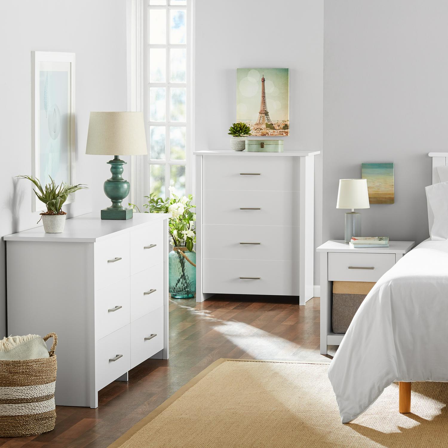 Mainstays Hillside 6-Drawer Dresser， Soft White Finish