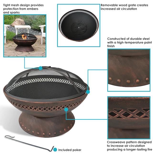 Sunnydaze Decor NB-154 25-in W Copper Steel Wood-Burning Fire Pit