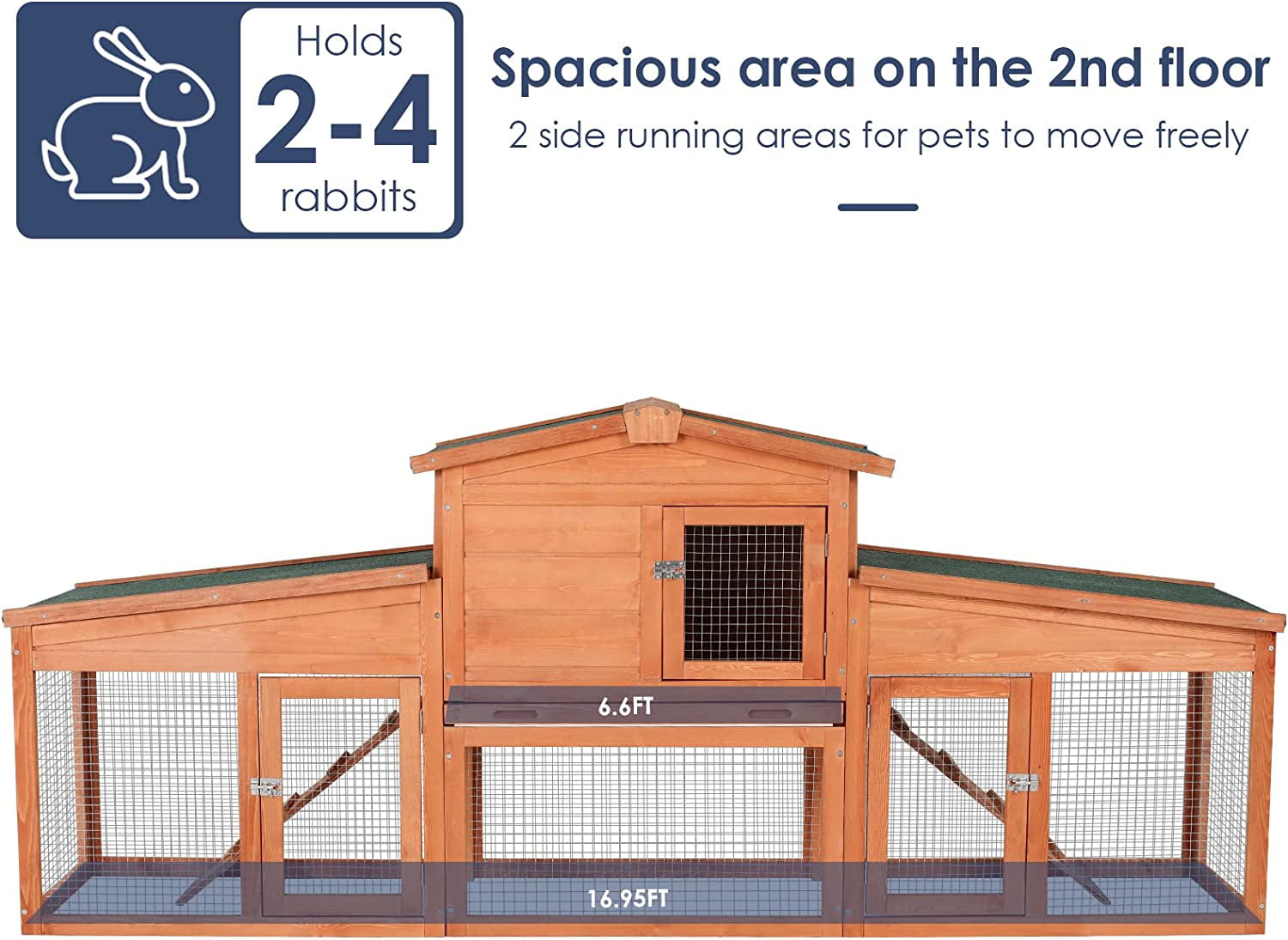 Arlopu 80.3'' Rabbit Cage Fir Wood Rabbit Hutch Outdoor Yard Small Animal Bunny Cage with Asphalt Roof