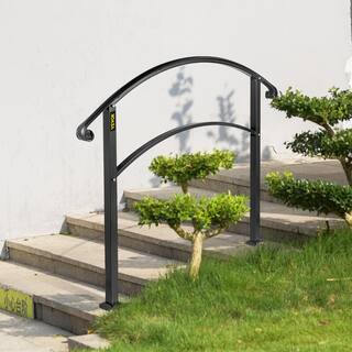 VEVOR Handrails Fit 1 to 3 Steps Stair Railing Wrought Iron Handrail Front Porch Hand Rail for Outdoor Steps Black 3FTHWTYFSBLACK001V0