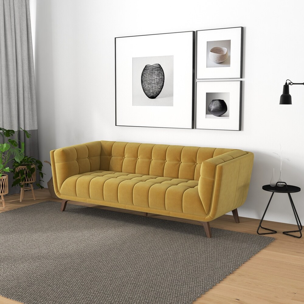 Kameron Mid Century Modern Style Channel Tufted Sofa Couch for Living Room