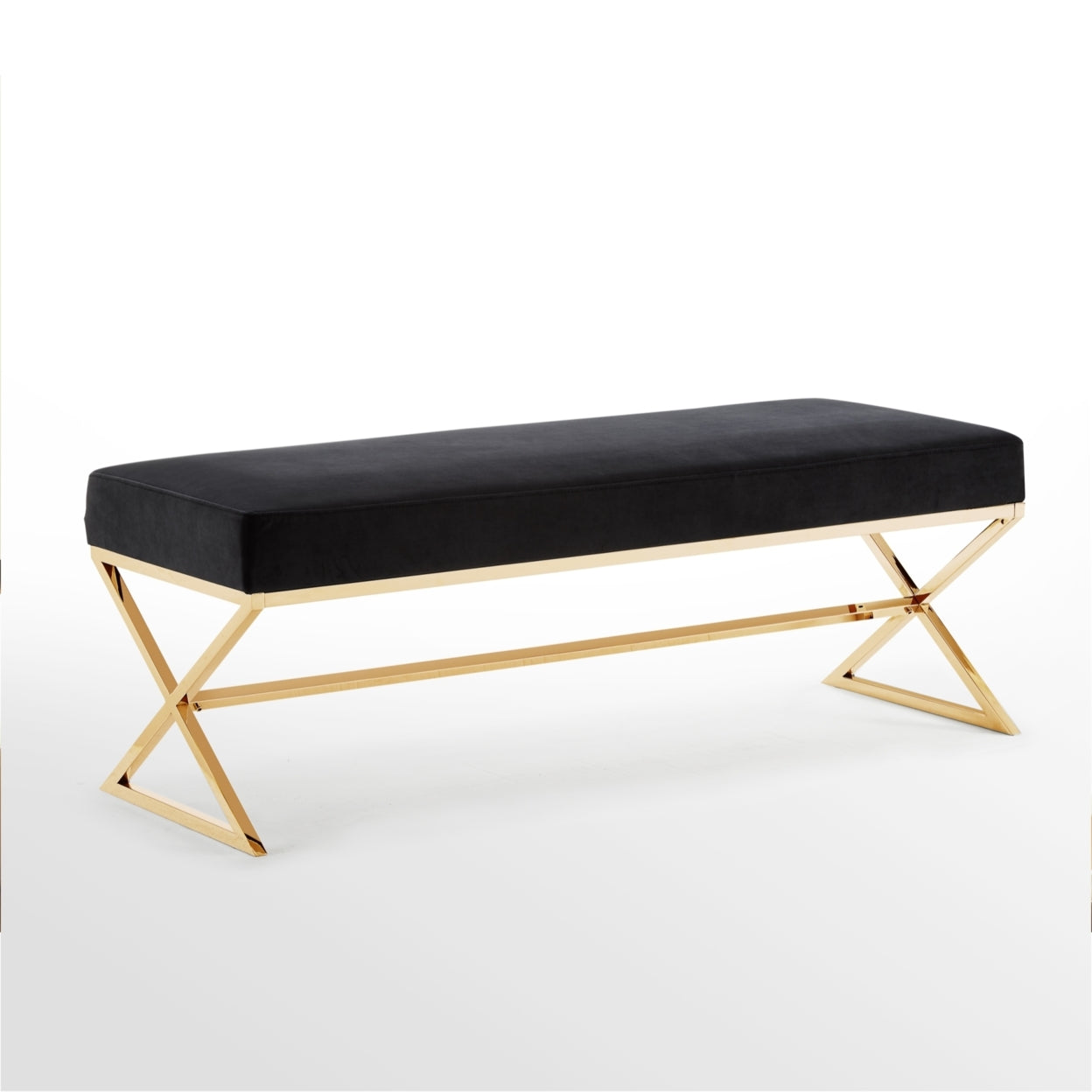 Liam Velvet Upholstered Bench-Stainless Steel Legs-Living-room, Entryway, Bedroom-Inspired Home