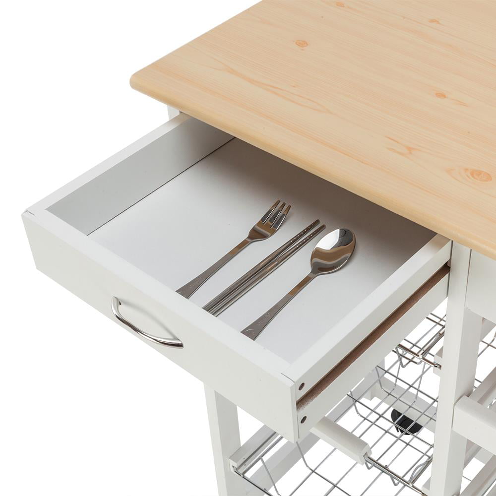 GoDecor Rolling Kitchen Trolley Cart Island， Wood Kitchen Cart with Two Drawers，White